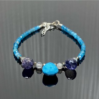 สร้อยข้อมือหินเจียรไนแท้ทั้งเส้น (Blue Apatite and mixed stone Bracelet)  #22