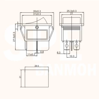 [ 2 ชิ้น ] KCD4-203N 220V แดง Red สวิทช์กระดก หนา 6 ขา 3 จังหวะ ON-OFF-ON KCD4-203 6ขา หนา มีไฟ with Lamp On Off On 3...