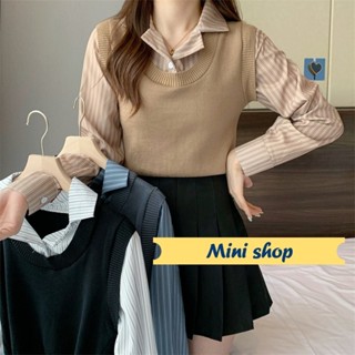 Mini shop🌸พร้อมส่ง🌸(J153) เสื้อไหมพรม สไตล์นักเรียนเกาหลี เสื้อกั๊กติดเสื้อเชิ้ต น่ารักมาก