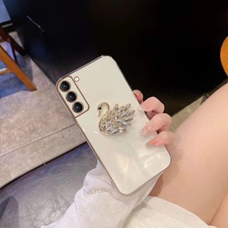 เคสโทรศัพท์มือถือแบบนิ่ม กันกระแทก ลายหงส์น่ารัก 3D ระยิบระยับ แฟชั่น สําหรับ Samsung Galaxy S22 Ultra S22+ S21 Ultra Plus S21+ S21FE S21 FE 5G S22