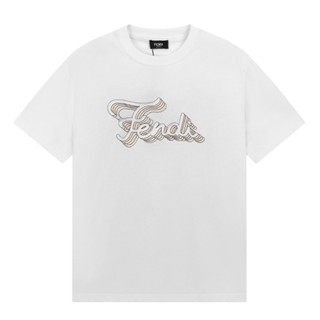 Fend * เสื้อยืดแขนสั้น ปักลายโลโก้ คุณภาพสูง