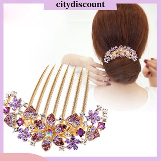 &lt;citydiscount&gt;  หวีสับผม 7 ซี่ กันลื่น ประดับพลอยเทียม ลายดอกไม้ หลากสี สไตล์เกาหลี