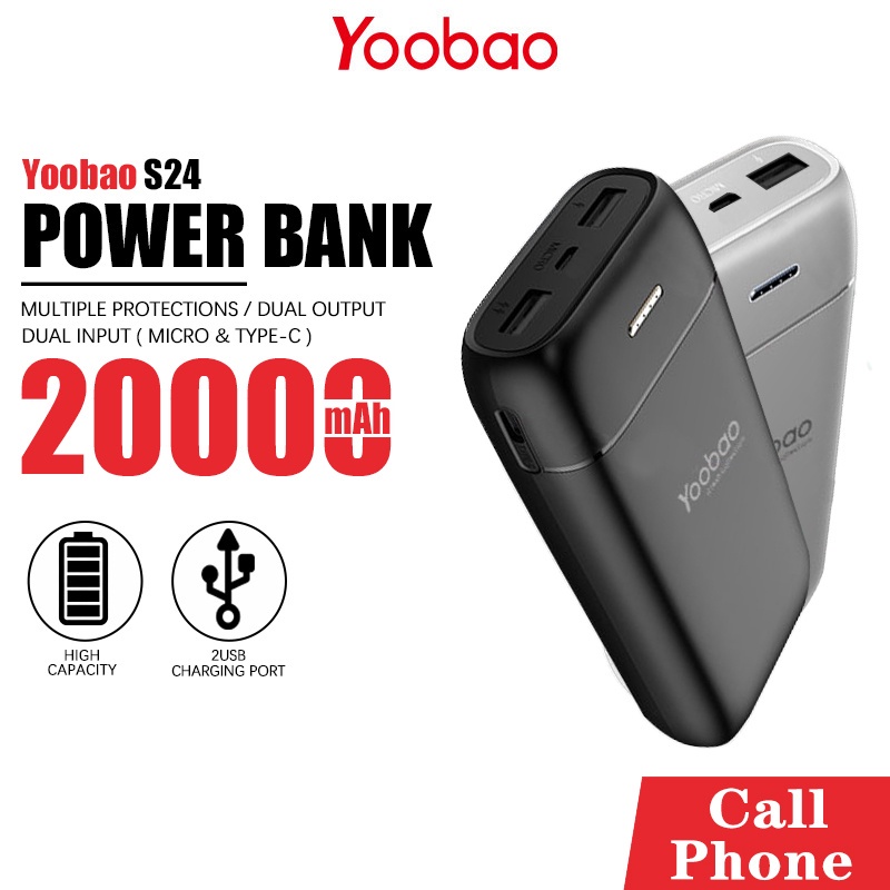 แบตสำรอง Yoobao รุ่น S24  พาวเวอร์แบงค์ ความจุ 20000mAh. ชาร์จเร็ว Powerbank Fast Charge แบบพกพา ไฟ 