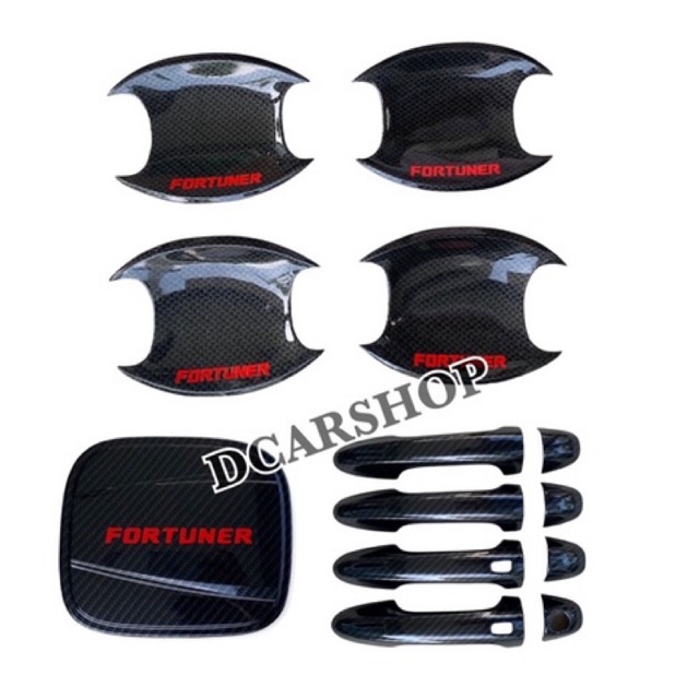 ชุดแต่ง TOYOTA FORTUNER ฟอร์จูนเนอร์ปี 2015-2025 ลายเคฟล่าโลโก้แดง(เบ้ากลม+ครอบมือจับ+ครอบฝาถัง)