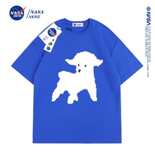 เสื้อยืดแขนสั้นลําลอง คอกลม ผ้าฝ้าย ทรงหลวม พิมพ์ลาย NASA สวมใส่สบาย แฟชั่นสําหรับสตรี