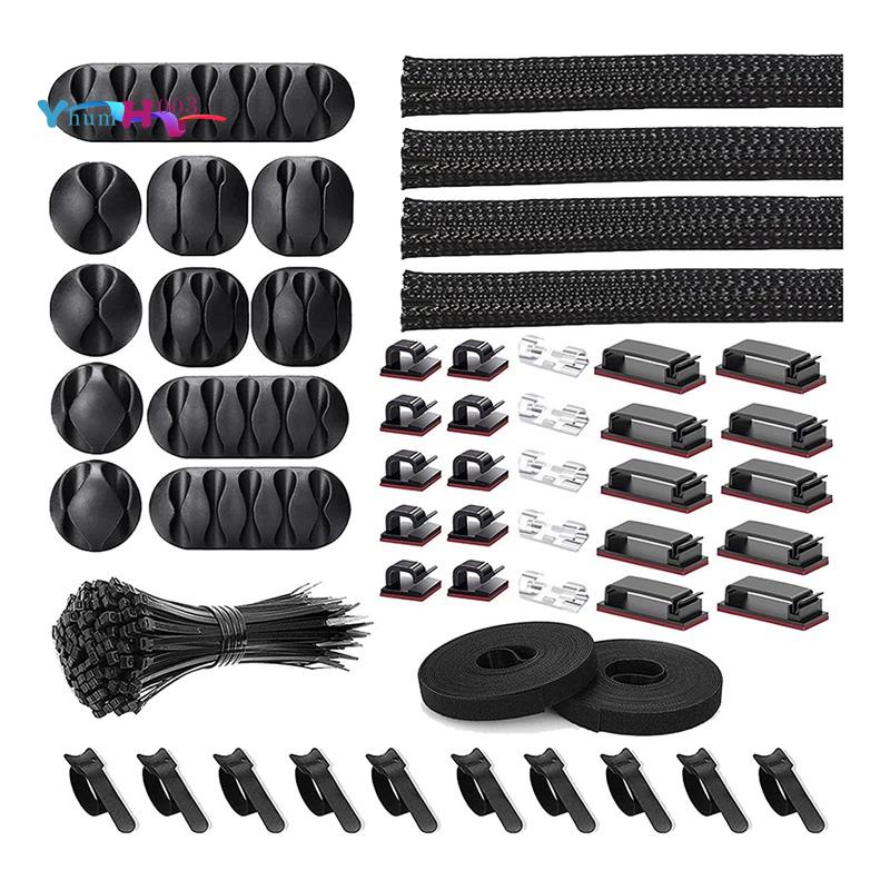 152 Pcs Cable Management Cord Organizer Kit, Include Self Adhesive Cable Organizer Clips, Cable Slee