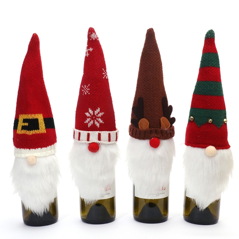 Alilin Christmas Gnome ขวดไวน์ถัก Gnome เดสก์ท็อปตกแต่งปัจจุบัน
