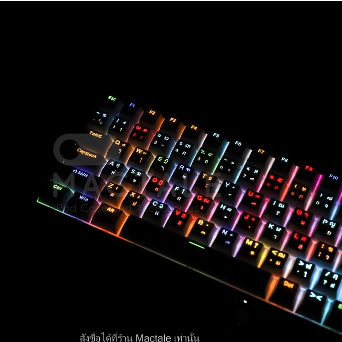 Mactale คีย์แคปไทย ไฟลอด ไฟทะลุ Keycaps Layout 87,104 Thai Keycap คีย์แคปไทย OEM ABS 113 คีย์ ปุ่มกด คีย์บอร์ด สีขาว ดำ