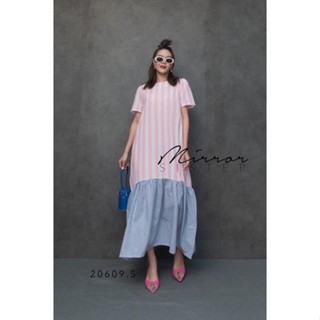 Tot-Hom Short Sleeve Stripe Maxidress Maxi dress แขนสั้นตัวยาวลายทาง ทรงเบสิคสวยเก๋ ช่วงลำตัว มีกระเป๋าล้วง2ข้าง