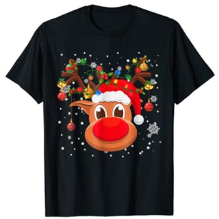 เสื้อคู่ รูดอล์ฟจมูกแดงกวางเรนเดียร์เสื้อยืดซานตาคริสต์มาสทีท็อปส์ซู