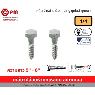 เกลียวปล่อยขันไม้ (เกลียวปล่อยหัวสี่เหลียม) สแตนเลส  ขนาด1/4  ยาว 5-6 [HEXAGON HEAD LAG SCEWS STAINLESS STEEL]