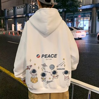 เสื้อกันหนาวแขนยาว มีฮู้ด ทรงหลวม พิมพ์ลายการ์ตูนนักบินอวกาศ พลัสไซซ์ แฟชั่นฤดูหนาว สไตล์เกาหลี สําหรับผู้ชาย ไซซ์ M - 3XL