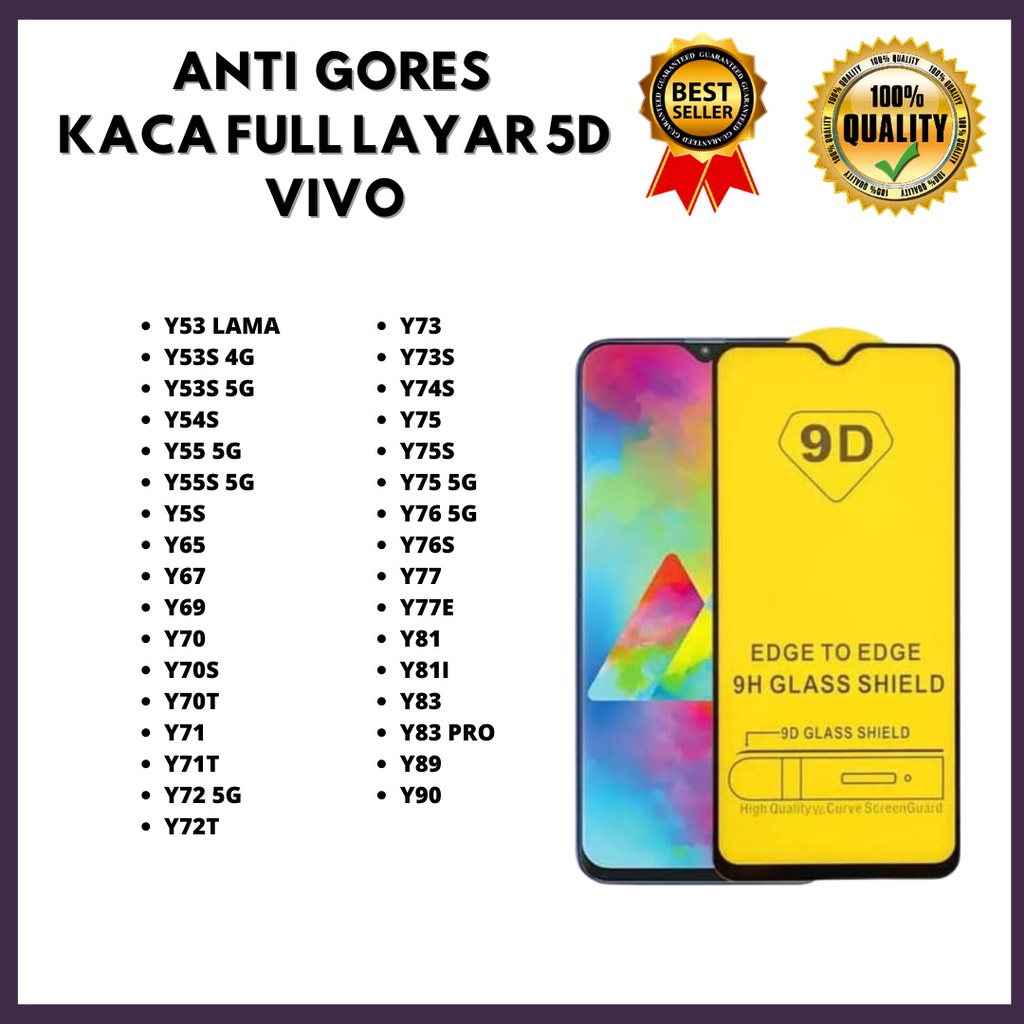LAYAR กระจกนิรภัย 5D เต็มหน้าจอ VIVO Y53 LAMA-Y53S 4G-Y53S 5G-Y54S-Y55 5G-Y55S 5G-Y5S-Y65-Y57-Y77-Y7