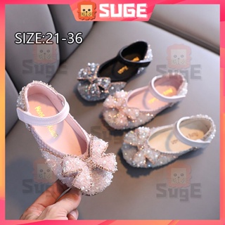 【Suge】รองเท้าแตะ พื้นนิ่ม ประดับโบว์ พลอยเทียม แวววาว กันลื่น เหมาะกับฤดูร้อน สไตล์เจ้าหญิง สําหรับเด็กผู้หญิง ใส่เต้นรํา ปาร์ตี้