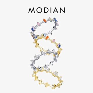 Modian แหวนเงินแท้ 100% 925 สีรุ้ง หลากสี เครื่องประดับแฟชั่น สําหรับผู้หญิง