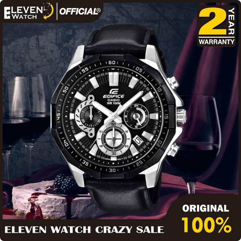 Casio EDIFICE นาฬิกาข้อมือ EFR-554L-1AV EFR554L-1AV (หนัง ) รับประกันของแท้ 1 สร้อย