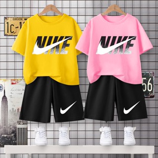 BH100+F140 สิงค้าขายดี ชุดเซ็ทเด็กชายและเด็กหญิงแฟชั่ง มี2ชิ้นเสื้อยืด+กางเกงขาสั้น มี7สีหลายไซส์เลือกได้