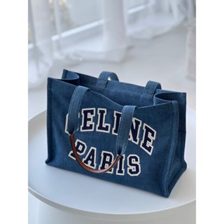 พรี​ ราคา9400 Celine Denim Tote กระเป๋าผ้า กระเป๋าถือ กระเป๋าสะพายไหล่ กระเป๋าหิ้ว