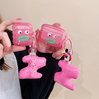 เคสหูฟัง รูปมอนสเตอร์ตลกน่ารัก พร้อมพวงกุญแจ สีชมพู สําหรับ airpods pro 2 1 2 3 pro