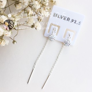 S925 ต่างหูเงินแท้โซ่ตุ้มประดับเพชร CZ sterling silver ball chain earrings