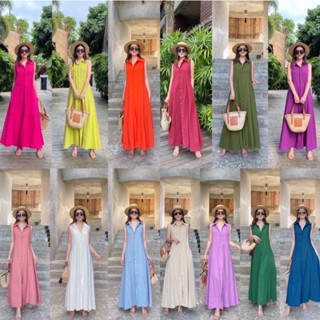 maxi dress ชุดเดรส เดรส ชุดเดรสแขนกุด เดรสเชิ้ต