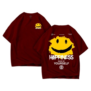 เสื้อยืดผู้ เสื้อยืด พิมพ์ลายโลโก้ Happines II ขนาดใหญ่ สําหรับผู้ชาย และผู้หญิง S-5XL