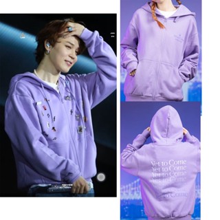 เสื้อแจ็กเก็ต มีฮู้ด แต่งซิป ลาย Bts busan สีม่วง