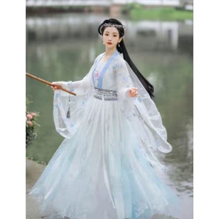 (พรีออเดอร์)ชุดHanfu🇨🇳สีขาว-ฟ้า ชุดจีนโบราณ ชุดจีนย้อนยุค ชุดนางฟ้าเทพเซียน