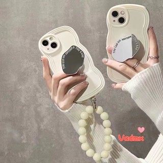 เคสโทรศัพท์มือถือ ลายคลื่นน่ารัก พร้อมกระจก และสายคล้องมือ สําหรับ Vivo Y77E Y77 V23E V23 5G V21 Y76 Y76s Y74s Y73S Y70S Y17 Y11 Y12 Y13 Y15 Y19 Y5S Y53S Y52S Y33S Y85 V9 Y93 Y91C S1