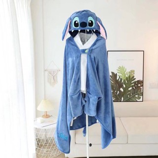 St1 เสื้อคลุมผ้าห่ม ลายการ์ตูน Stitch น่ารัก มีฮู้ด ให้ความอบอุ่น สําหรับนักเรียน สํานักงาน