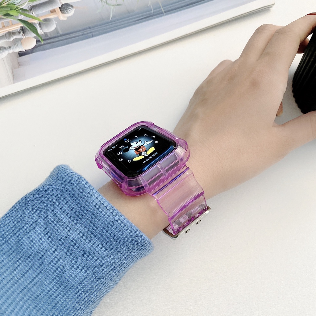 iWatch 10 9 8 7 6 SE 5 4 3 2 1 ultra 49mm สายและเคส ขนาด38mm40mm42mm44mm41mm45mm46mm สายนาฬิกาข้อมือ ซิลิโคนนิ่ม แบบใส