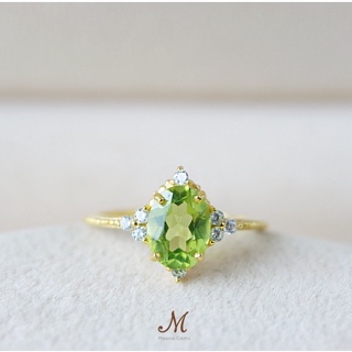 Meena Gems แหวนพลอยแท้ พอริดอท พลอยดิบ ตัวเรือนเงินแท้925ชุบทอง พลอยแท้เสริมดวง พลอยประจำเดือน