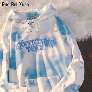 RUO BEI XUAN เสื้อกันหนาวมีฮู้ดแขนยาวพิมพ์ลายสไตล์เกาหลีสำหรับผู้หญิง เสื้อกันหนาว ผญ เสื้อแขนยาว เสื้อกันหนาว เสื้อกันหนาวคู่ สื้อฮู้ดหญิงเ