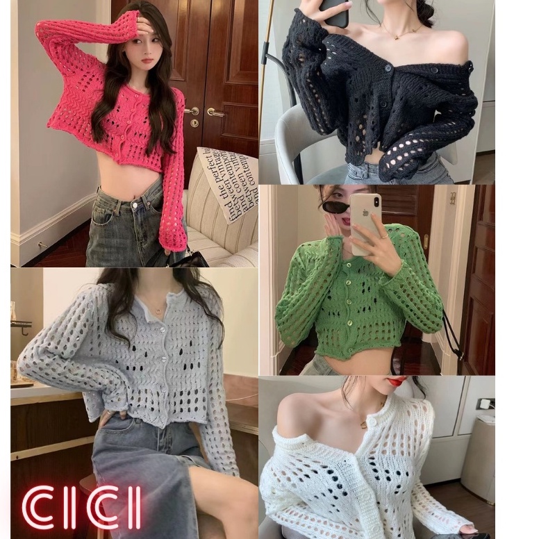 ส่งทันที Cici ❣SALE❣(1566)เสื้อคาร์ดิแกนแขนยาวไหมพรม ซีทรูหน่อยๆ กระดุมหน้าจับสายเดี่ยวก็สวยจะใส่เดี่ยวก็ปังจ้า
