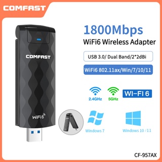 Cf-957ax อะแดปเตอร์การ์ดเครือข่ายไร้สาย WiFi 6 USB 1800Mbps ความเร็วสูง 802.11ax 2.4G และ 5G USB 3.0 รองรับ OFDMA WPA3 Win11 10 7