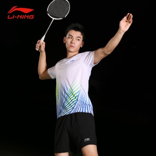 Li Ning เสื้อยืดแบดมินตัน แขนสั้น แห้งเร็ว ระบายอากาศ ดูดซับเหงื่อ สําหรับผู้ชาย และผู้หญิง