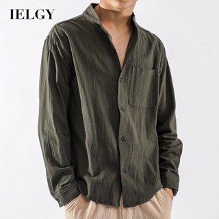 IELGY เสื้อแจ็กเก็ตลําลอง ผ้าลินิน ทรงหลวม เข้ากับทุกการแต่งกาย สําหรับผู้ชาย