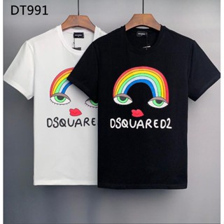 เสื้อยืดคอกลม Dsquared2 ผู้ชายพิมพ์เสื้อผ้าท็อปส์คอผ้าฝ้ายคอกลมเสื้อยืดแขนสั้น DT991