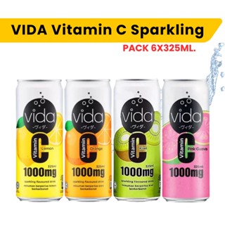 แพค 6 กระป๋อง เครื่องดื่ม วิตามิน ซี Vida Vitamin C Sparkling 325ml X 6 - Orange / Lemon / Kiwi / Pink Guava