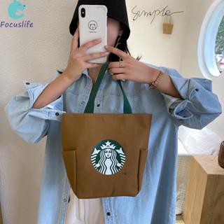 กล่องอาหารกลางวัน Starbucks ผ้าแคนวาส ด้ามจับหนา แบบพกพา ทําความสะอาดง่าย