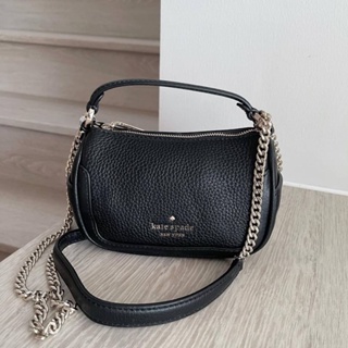 (ผ่อน0%) กระเป๋าสะพายข้าง Kate Spade New York Smoosh Pebble Leather Micro K7335 หนังแท้ สีดำ ขนาด 6 นิ้ว