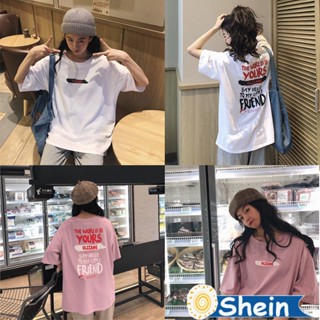 Shein🔥 เสื้อยืดผู้หญิงแฟชั่น เสื้อยืดoversize ลายตัวอักษร คอกลม สตรีท 2369