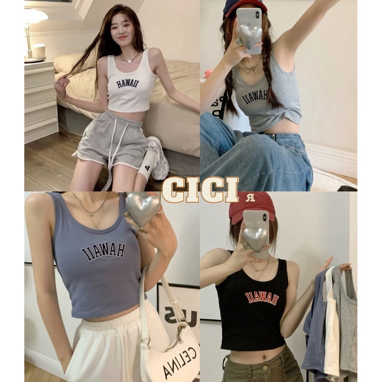 ส่งทันที Cici ❣🇹🇭🚚พร้อมส่ง❣(N708)สายเดี่ยวไหมพรม ปักลายอักษรมีฟองน้ำในตัว ผ้านิ่มใส่สสบายมาก เก็บทรง ทรงเบสิคแมตช์ง่าย
