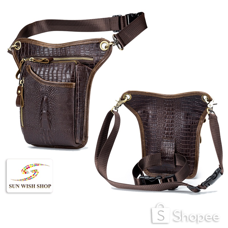 Sunwish SWS-OC202 Man ยุทธวิธีเอวกระเป๋า PUBG คอสเพลย์ผู้ชายรถจักรยานยนต์ขากระเป๋า Retro หนังจระเข้