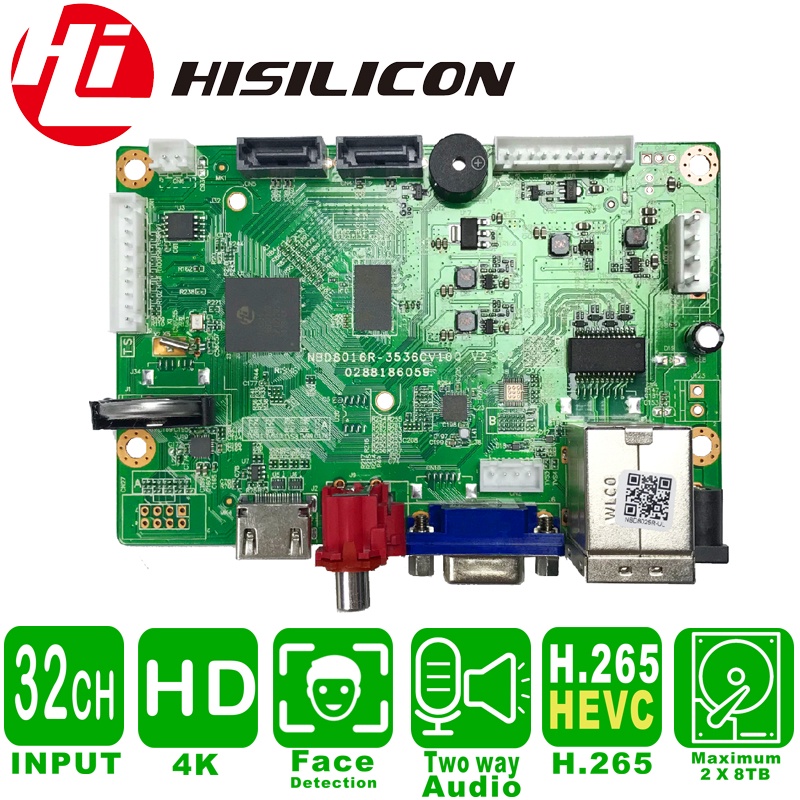 Nvr 32Ch Board 4K 2*Sata Max 16Tb Hdmi Nvr Ip Recorder Hisilicon Hi3536C Onvif Xmeye Web Face Detect