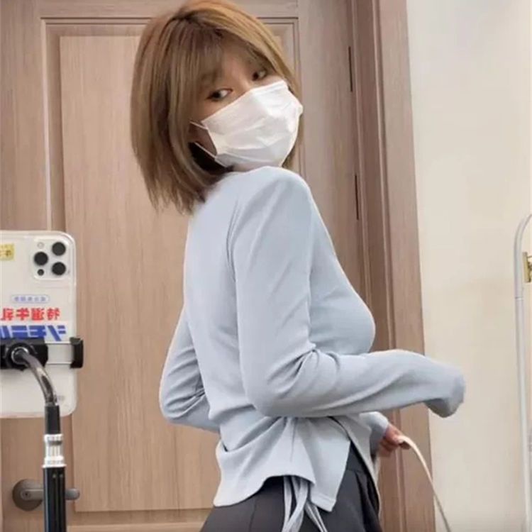 ❈✒ขนาดใหญ่ 100 กก.ไม่สม่ําเสมอ Slim-Fit แขนยาวเสื้อถักฤดูใบไม้ผลิฤดูใบไม้ร่วงไขมัน mmV คอ Slimmer ดู