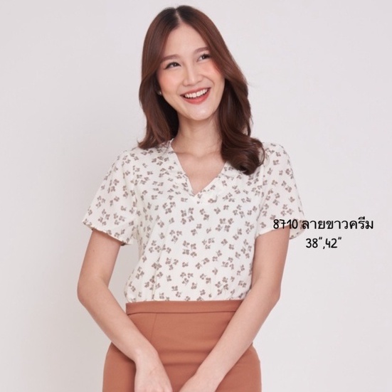 *Laboratory* เสื้อทำงาน เสื้อ#8710ผ้าลายดอกเล็กมีซับในด้านหน้า