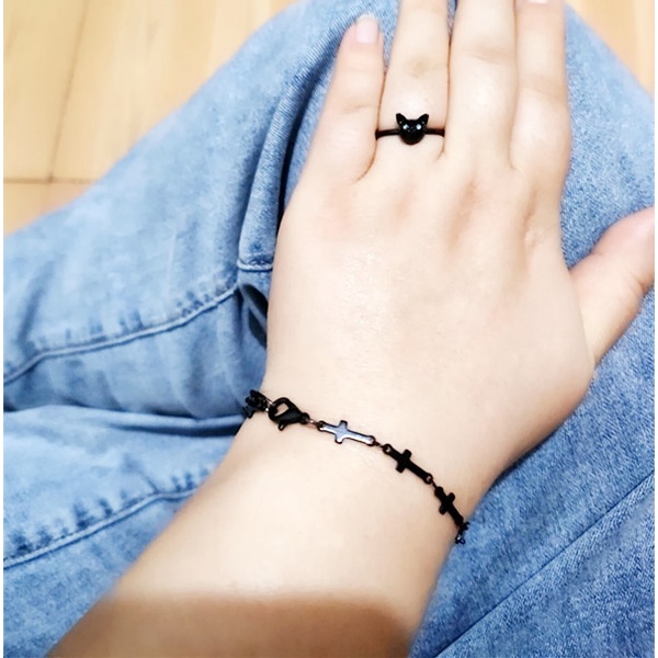 ฮิปฮอป เหล็กไทเทเนียม สีดํา สร้อยข้อมือ Ins สร้อยข้อมือ กําไลข้อมือ สําหรับผู้ชาย และผู้หญิง อุปกรณ์เสริม 18 + 5 ซม.
