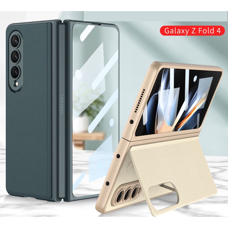 Fold4 Case Samsung Galaxy Z Leather Flip Case Glass เคสหนัง ฝาพับตั้ง