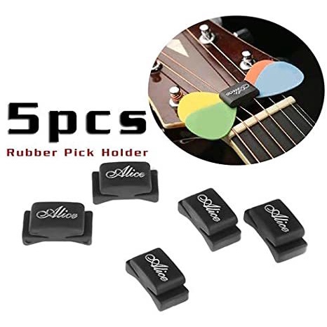 Alice 5 ชิ้นยางสีดํา Pick Holder Fix on Headstock สําหรับกีตาร์เบส Ukulele